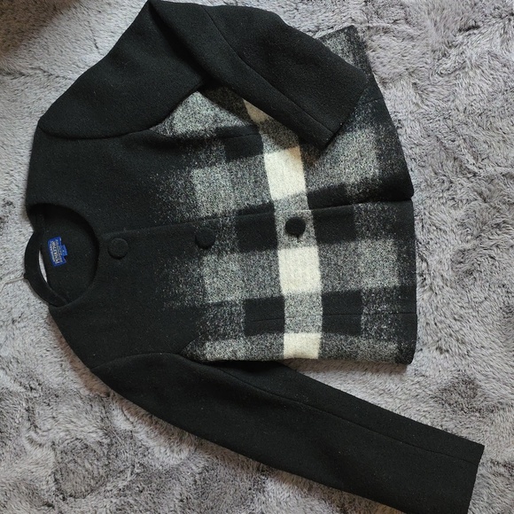 Pendleton Wool blend Black Grey plaid check covered buttons size S - Picture 1 of 10
